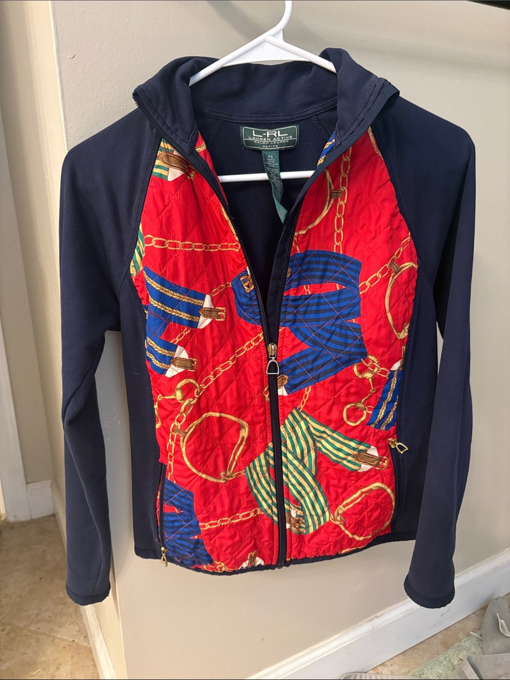 Lauren Ralph Lauren Navy Jacket with Red Quilted Chain-Print Front
